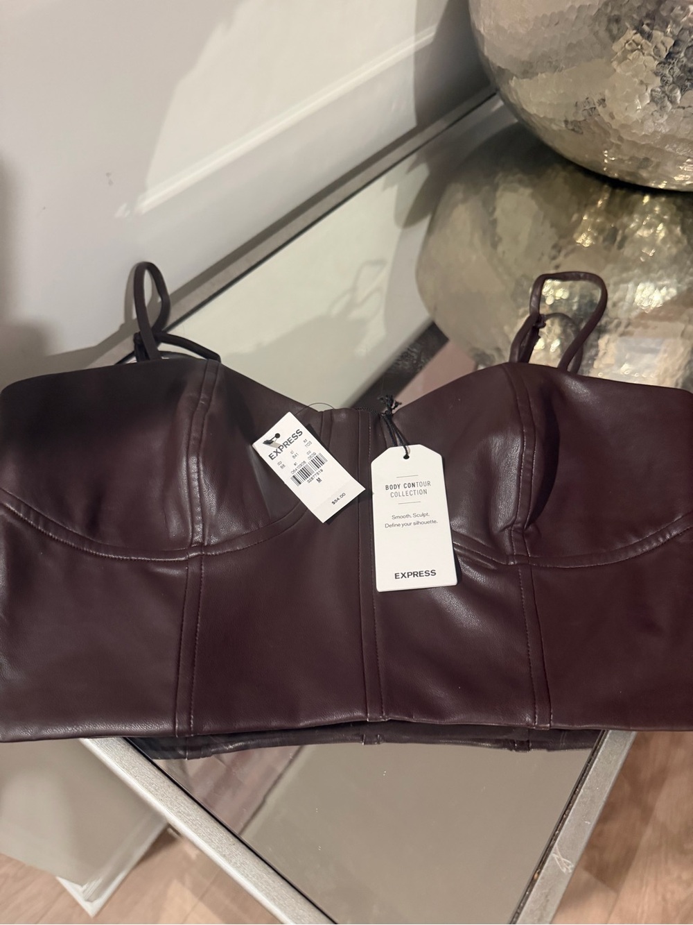 Express Women's Brown Faux Leather Bustier Top Size M